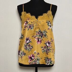 NWT Abercrombie & Fitch Women's Cami Top Size S Yellow Floral Lace Trim y2k